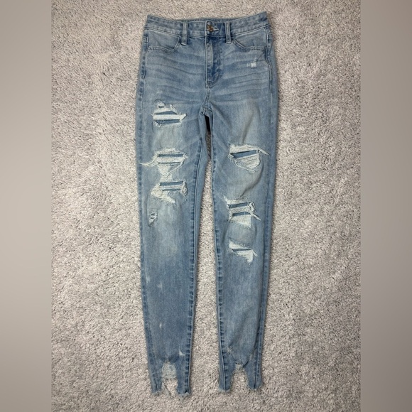 American Eagle Jeans Womens 0 Super High Rise Jegging Distressed Grunge Stretch - Picture 1 of 6
